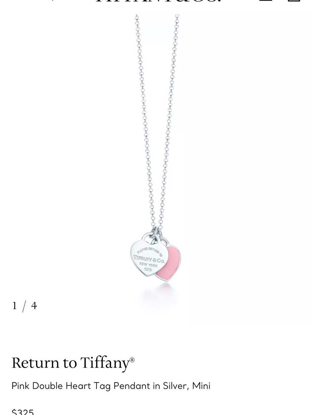 Tiffany & Co. Silver Pendant with Pink Enamel Double Hearts